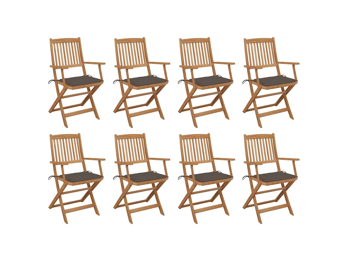 Cadeiras De Exterior Dobráveis C/ Almofadões 8pcs Acácia Maciça Dkd Home Decor