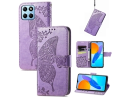 Capa De Couro Com Estampa De Borboleta E Flor Para Honor X8 5g