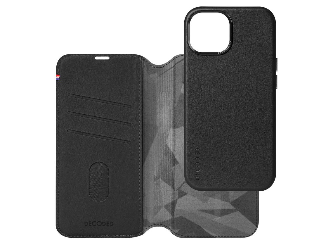Capa Fólio para iPhone 15 Plus DECODED Pele Preto