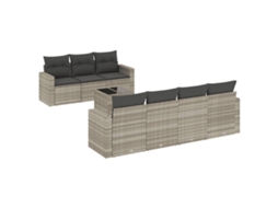 Conjunto de 8 Sofás Jardim com Almofadões Vime Pe Cinzento Claro MAISON EXCLUSIVE (8 pcs)