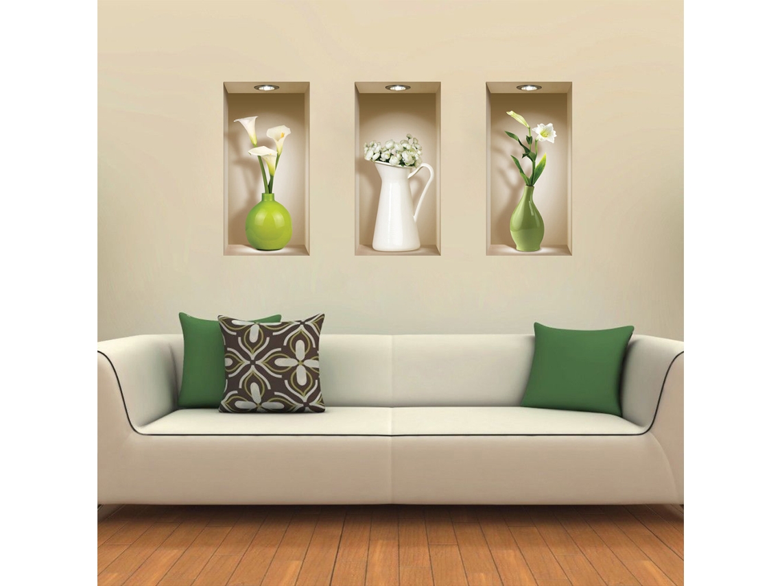 Mural de Vasos Coloridos Adesivos Parede Decorativo Conjunto 3