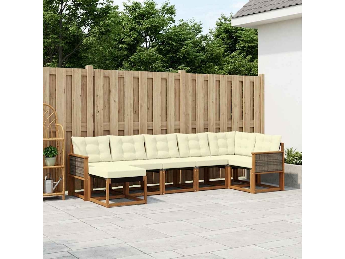 Vidaxl Conjunto De Sofás Para Exterior 7 Unid. Natural E Creme