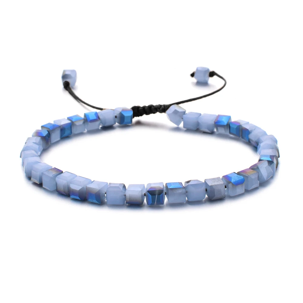 Pulseira Quadrada Com Contas De Cristal E Cordão Trançado Ajustável.