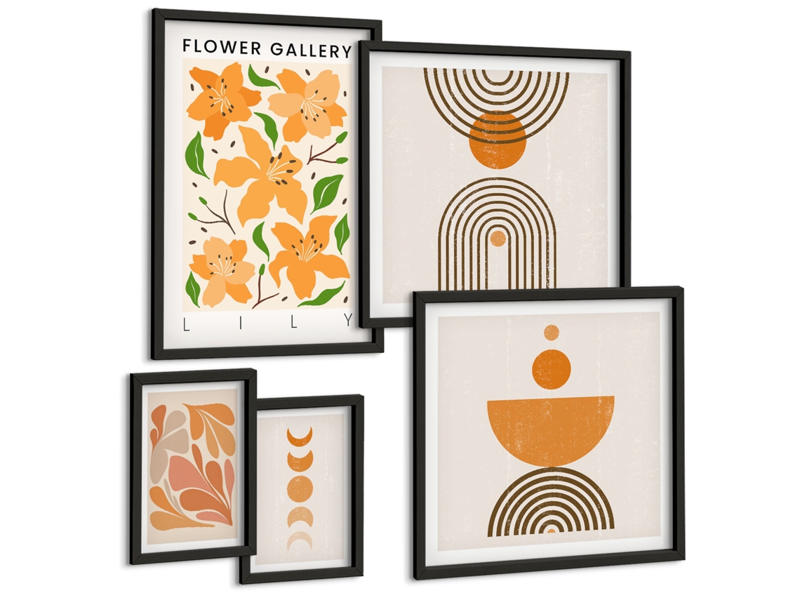 Conjunto De Pinturas Flores Estilosas E Geometria Espelharte (5 Peças)