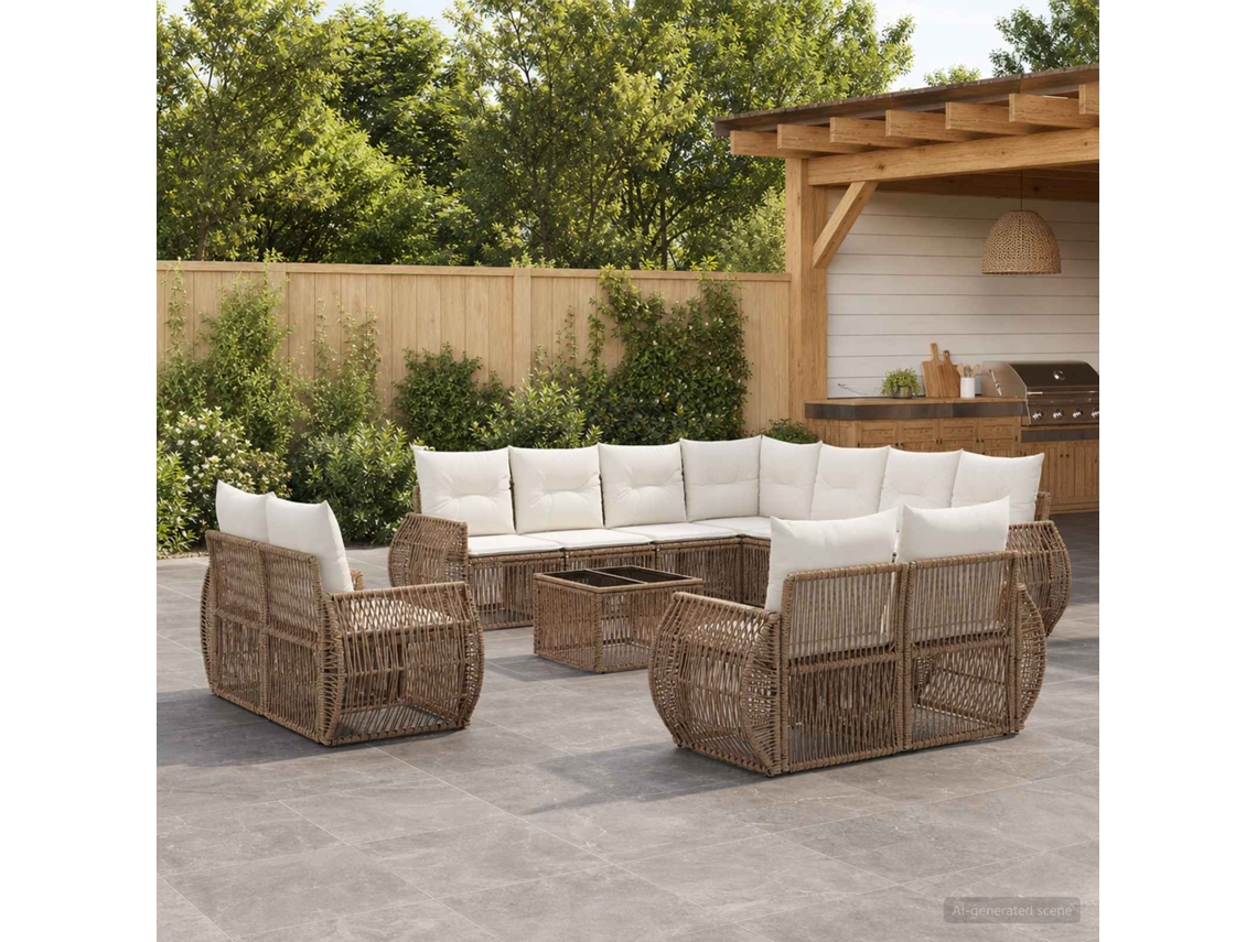 Vidaxl Conjunto De Sofá De Jardim 12 Unid. Bege E Branco Creme Vime Pe