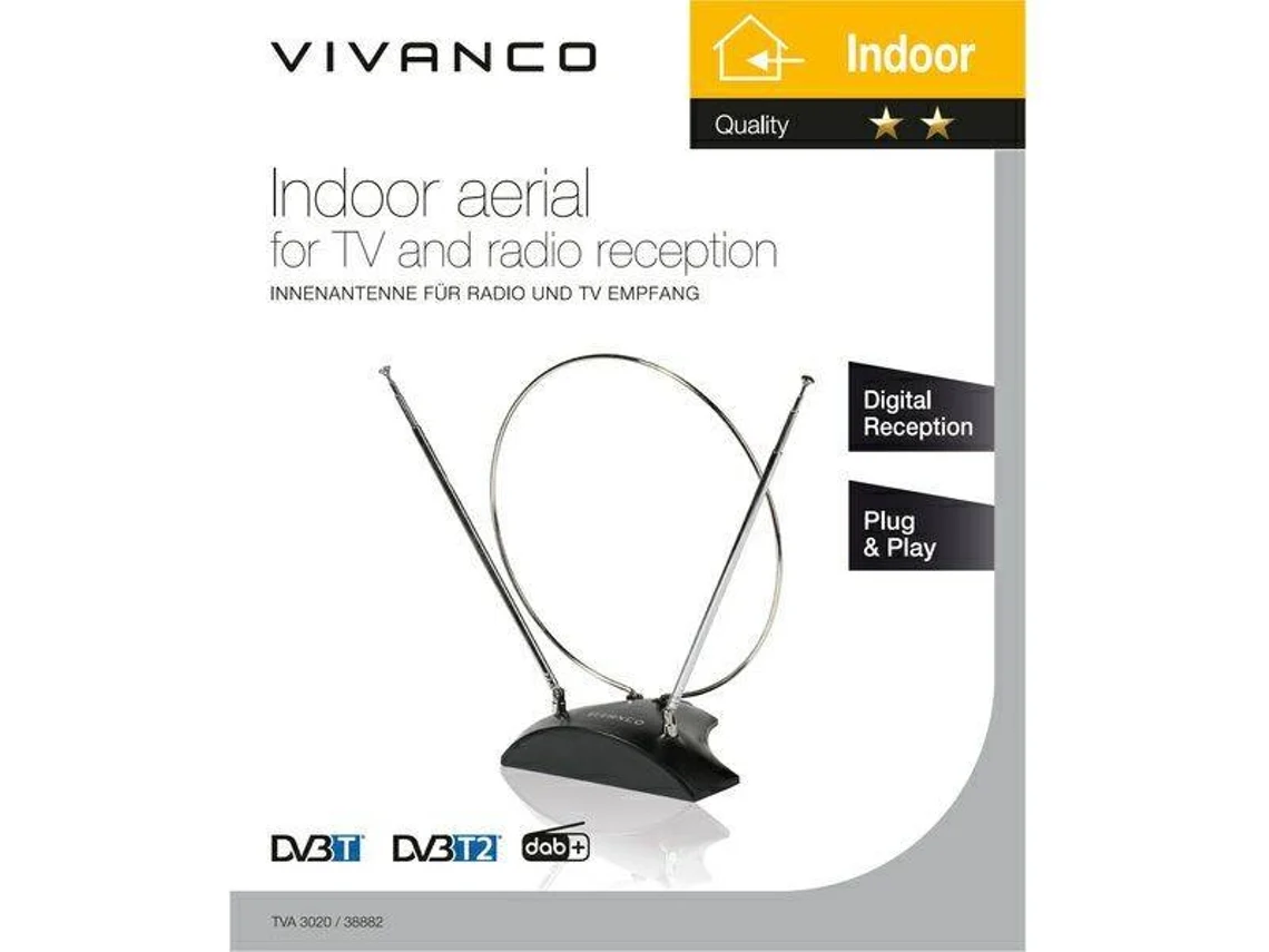 Antena Interior VIVANCO DVB-T2/DAB+ (Preto)