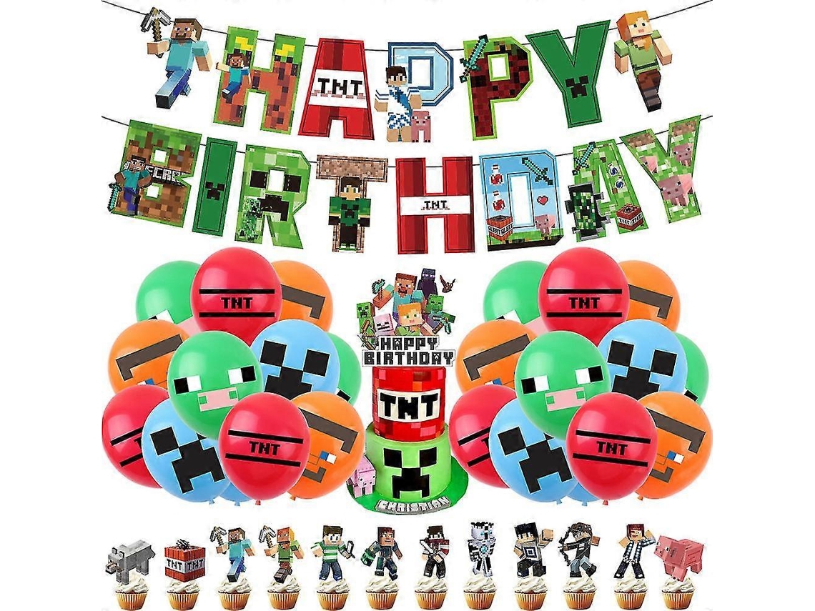Decoração Para Festa De Aniversário Com Tema Minecraft, Acessórios, Balões, Kit, Banner, Decoração Para Bolo