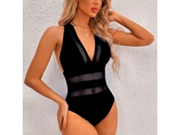 Traje de Banho Monopiece Feminino V Profundo Preto Tamanho XL