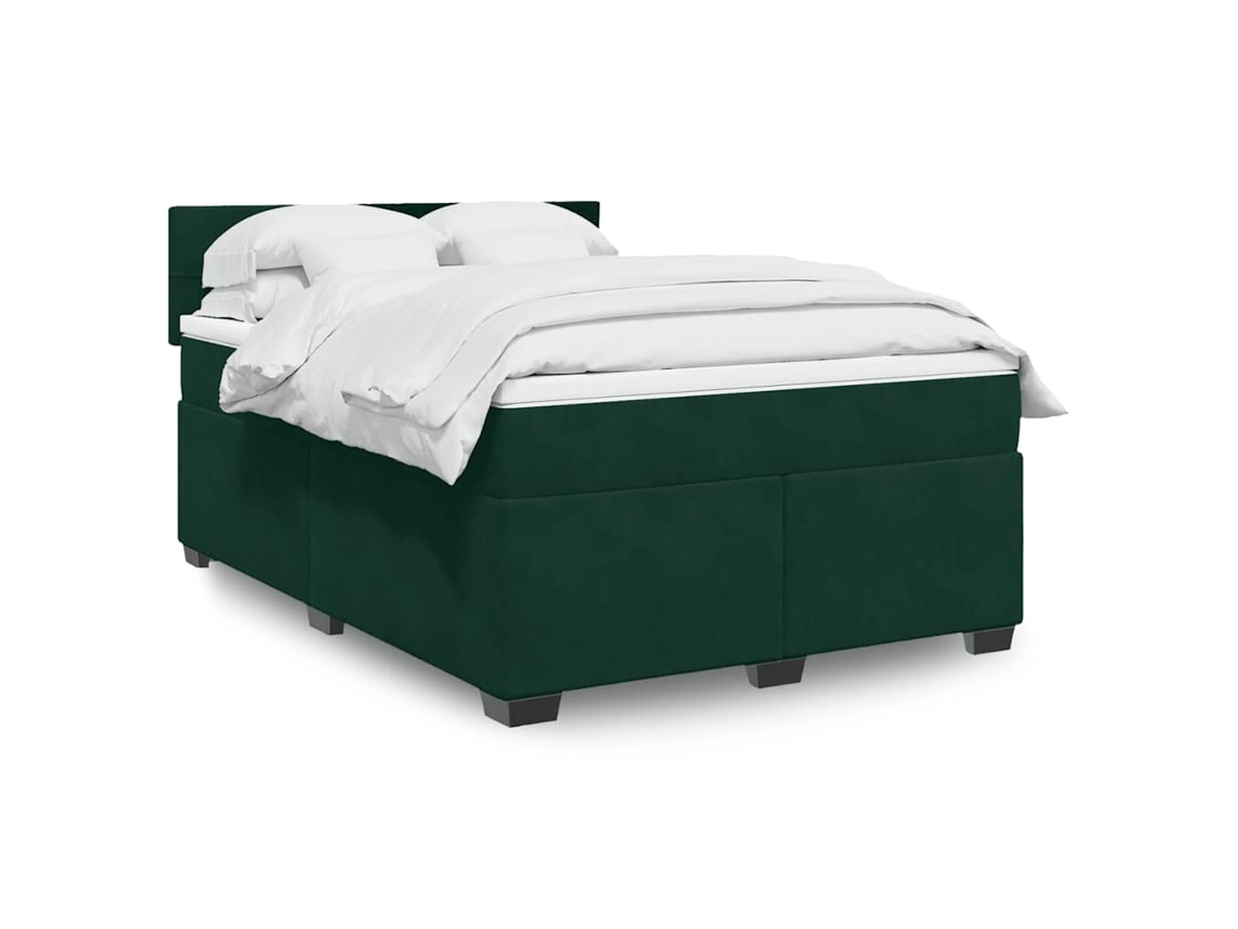 Vidaxl Cama Com Molas/colchão 140x190 Cm Veludo Verde-escuro