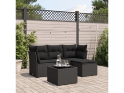 Vidaxl 5 Pcs Conjunto Sofás de Jardim com Almofadões Vime Pe Preto