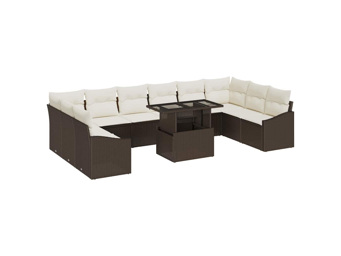 Maison Exclusive - Conjunto De Sofás Com Almofada 11 Pcs Marrom E Creme Vime Pe