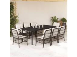 Vidaxl 9 Pcs Conjunto Jantar P/ Jardim C/ Almofadões Vime Pe Castanho