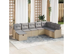 Vidaxl Conjunto De Sofá De Jardim 8 Unid. Bege Vime Pe