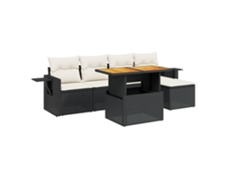 Conjunto Sofás de Jardim 6 Pcs com Almofadões Vime Pe Preto MAISON EXCLUSIVE (6 pcs)