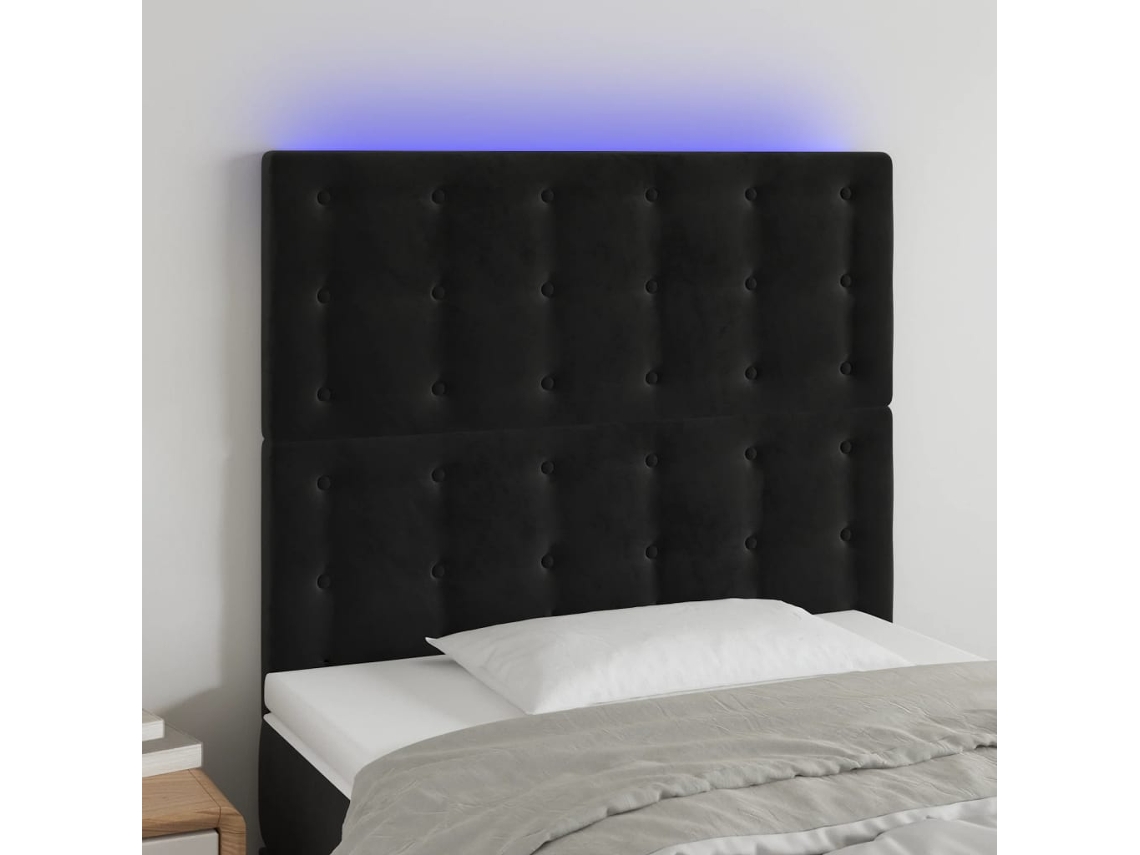 Vidaxl Cabeceira Cama C/ Led Veludo 80x5x118/128 Cm Preto