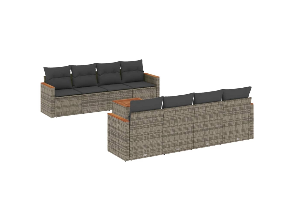 Vidaxl 9 Pcs Conjunto Sofás P/ Jardim Com Almofadões Vime Pe Cinzento