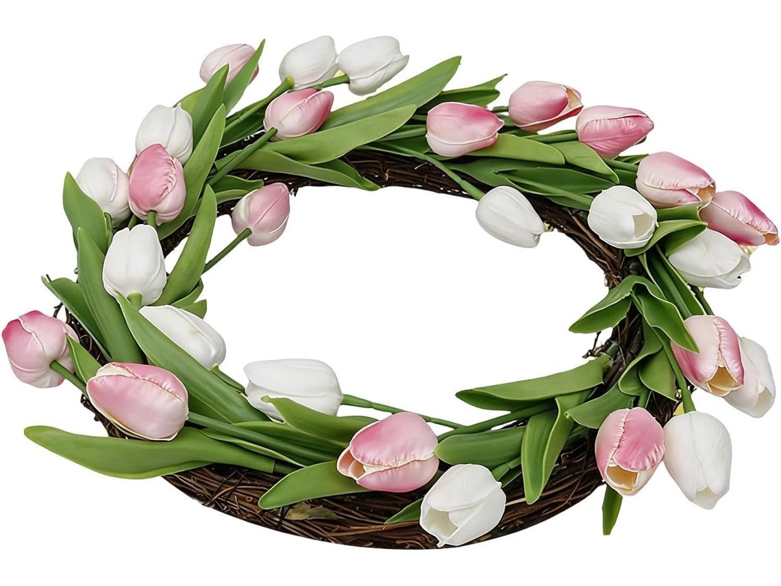 Grande Coroa Artificial Com Flores E Folhagens.