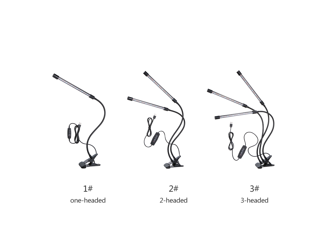 2026 luz de Crecimiento Led para Plantas 3 Cabezas 27w 5v Usb Clip Con 3 Modos de Espectro 3/6/12h Temporizador 5 Niveles de Brillo
