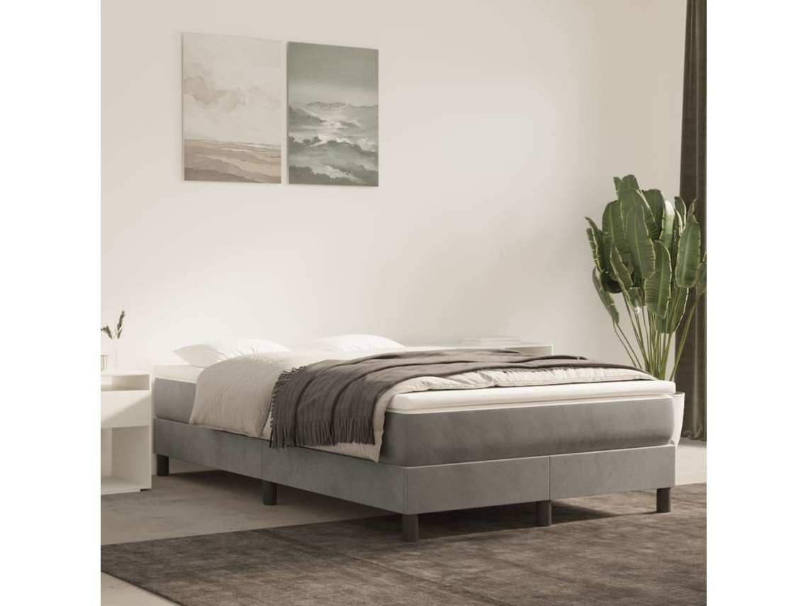 Vidaxl Cama Boxspring C/ Colchão 120x200 Cm Veludo Cinzento-claro