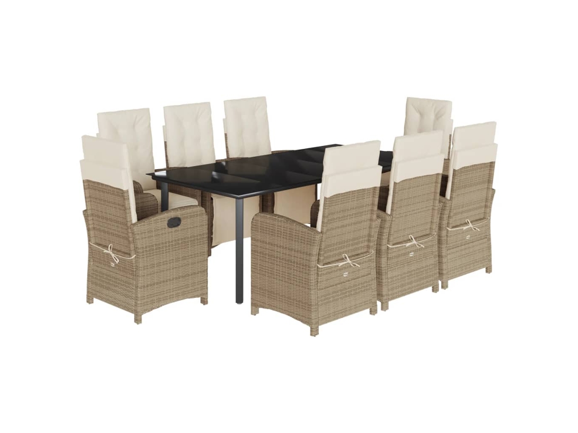 Conjunto de 9 Jantar para Jardim com Almofadões Vime Pe Bege MAISON EXCLUSIVE