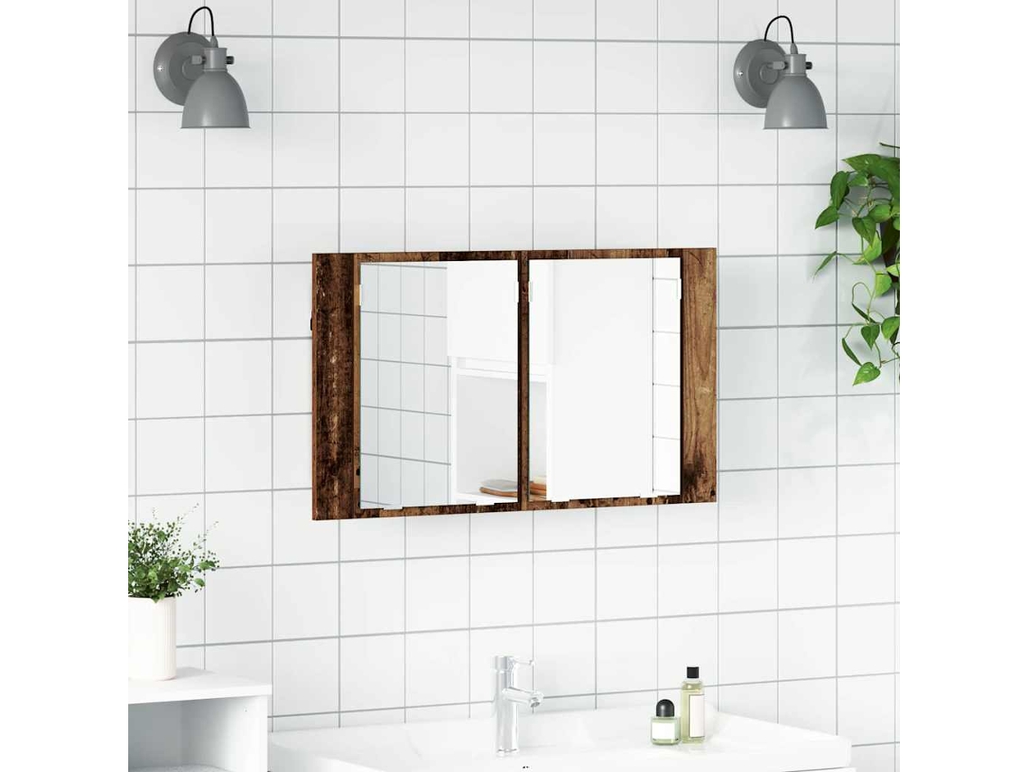 Vidaxl Armário De Espelho Para Banheiro Madeira Antiga 80 X 12 X 45 Cm