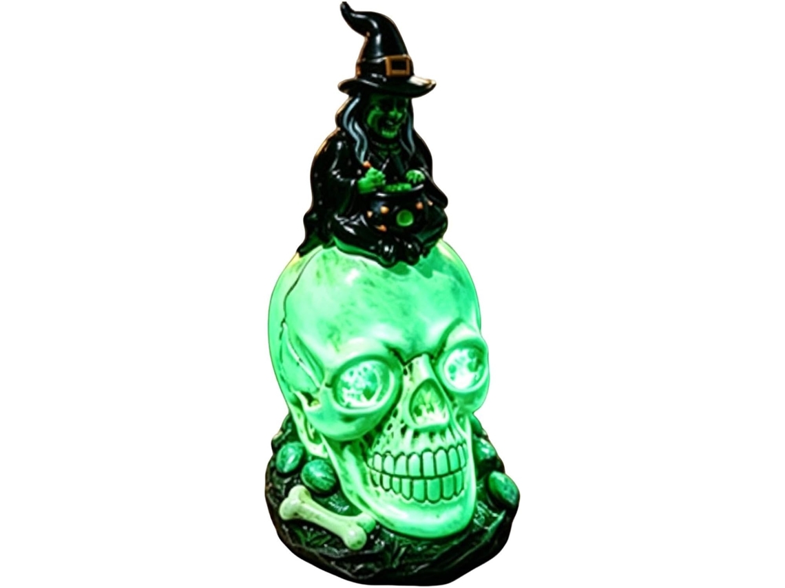 Abajur De Caveira Halloween, Luminária De Mesa Gótica Esqueleto Bruxa Em Resina