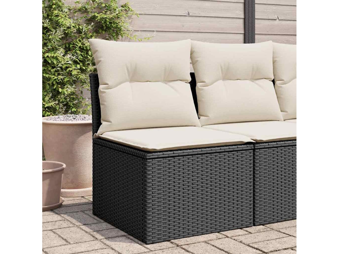 Vidaxl Sofá De Jardim Sem Braços Com Almofadões Vime Pe Preto