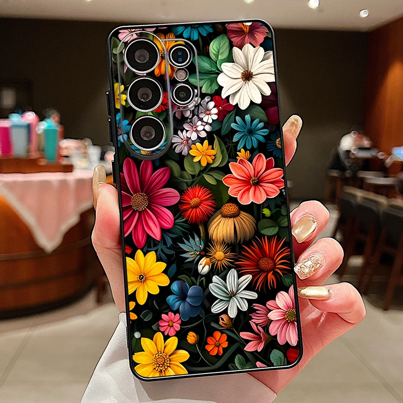 Capa Magnética Para Celular Galaxy A15 Com Pintura A Óleo Floral (preta)