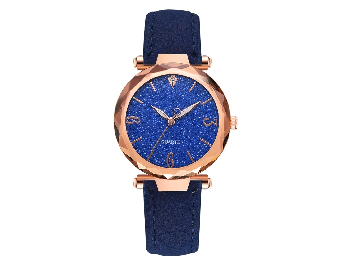 Relógio de Pulso Feminino Elegante com Pulseira de Couro Pu e Mostrador Redondo Azul