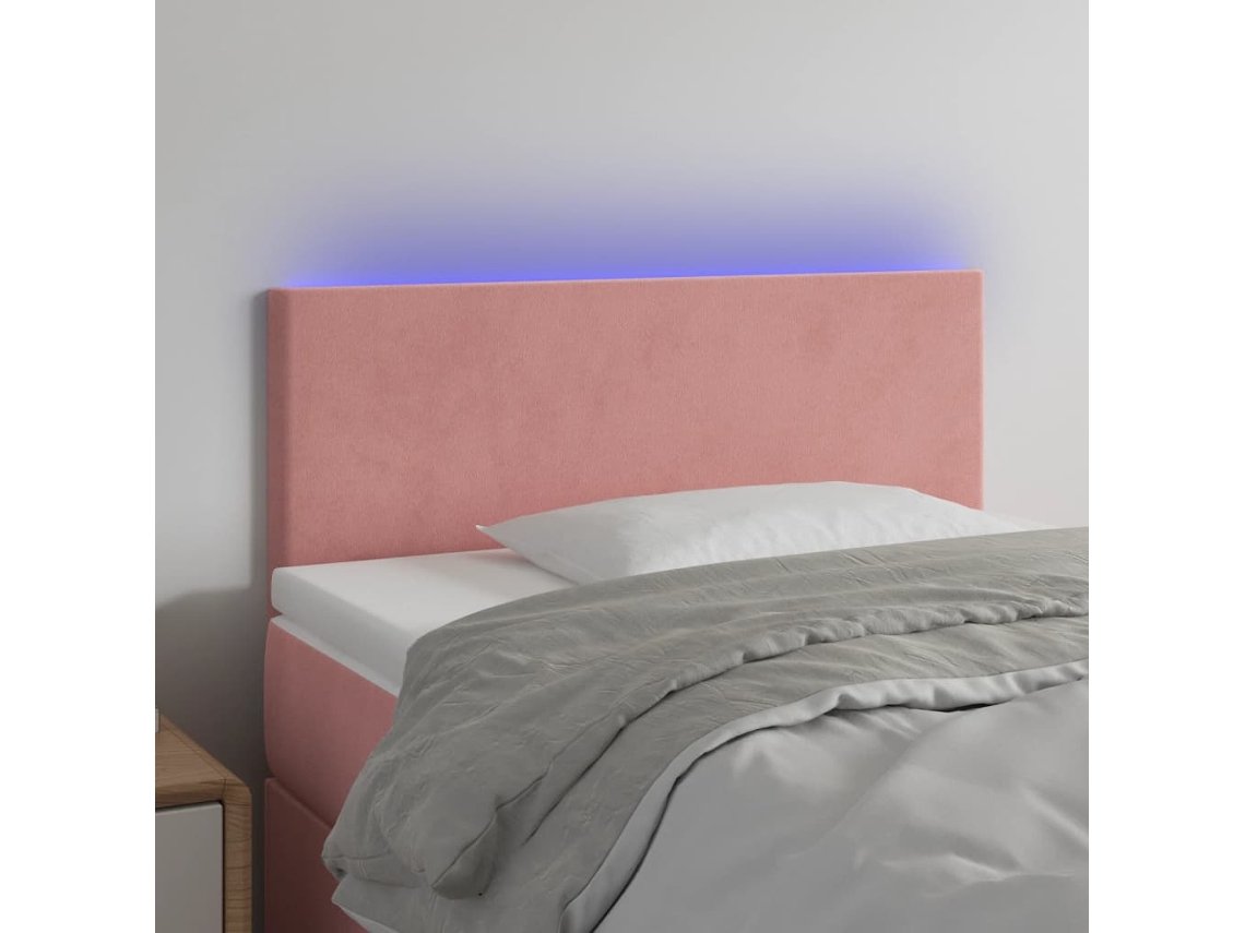 Vidaxl Cabeceira De Cama C/ Luzes Led Veludo 90x5x78/88 Cm Rosa