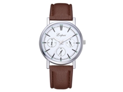 Relógio de pulso masculino de couro PU macio, 6 ponteiros, quartzo marrom.