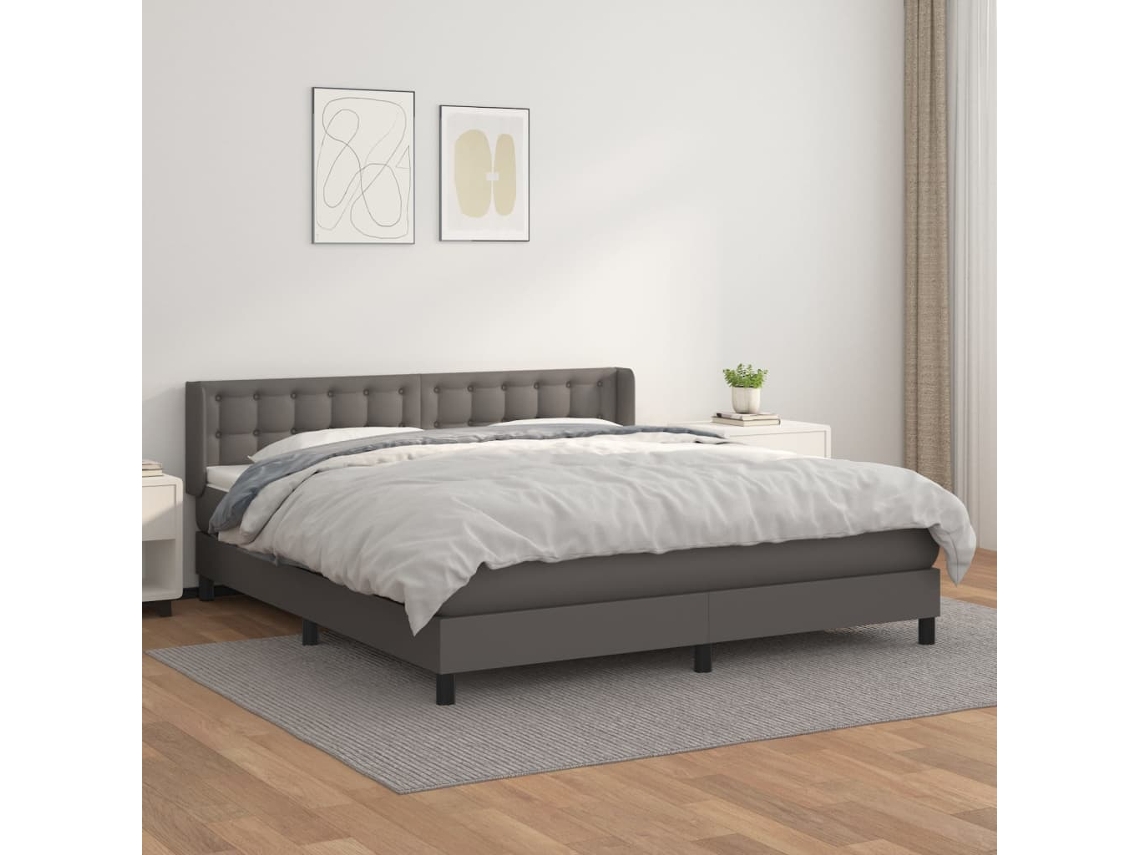 Vidaxl Cama Com Molas/colchão 180x200 Cm Couro Artificial Cinza