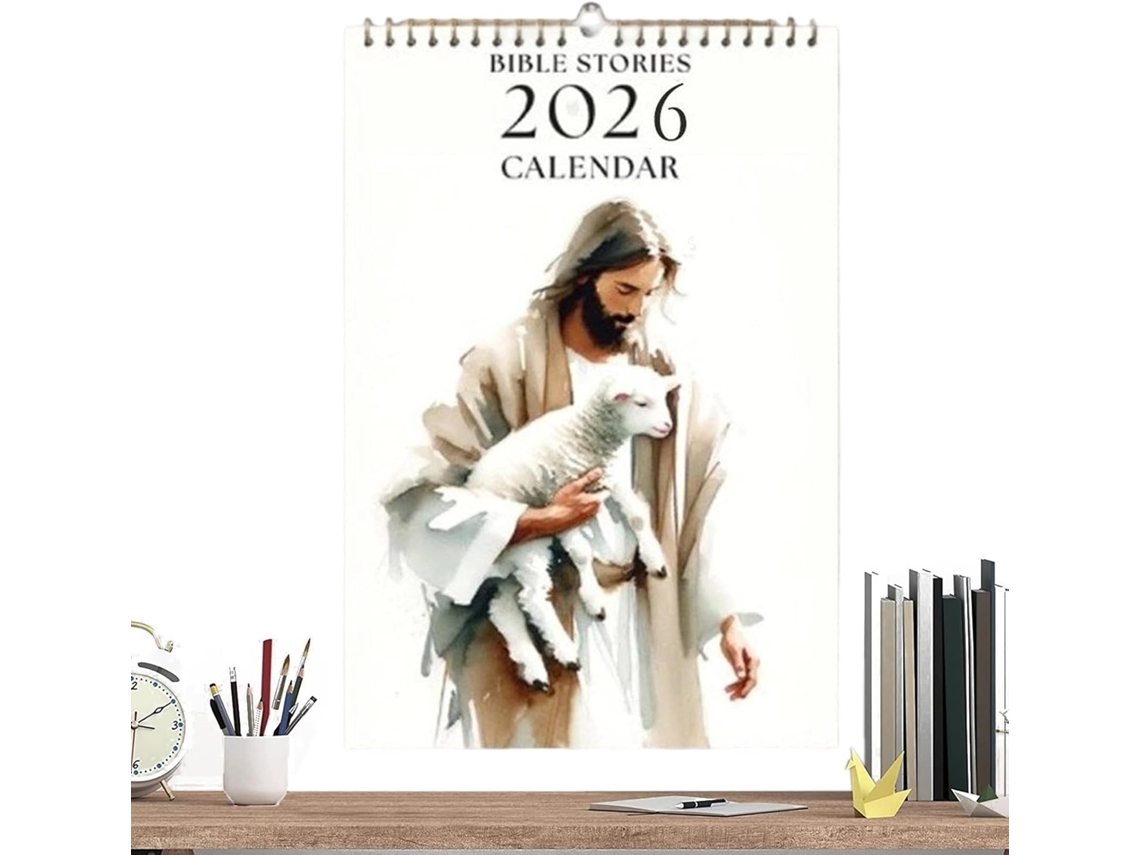 Calendário de Parede 2026 com Decoração para o Religioso Histórias Bíblicas Religiosa Inspiradora Interiores CHABERLU