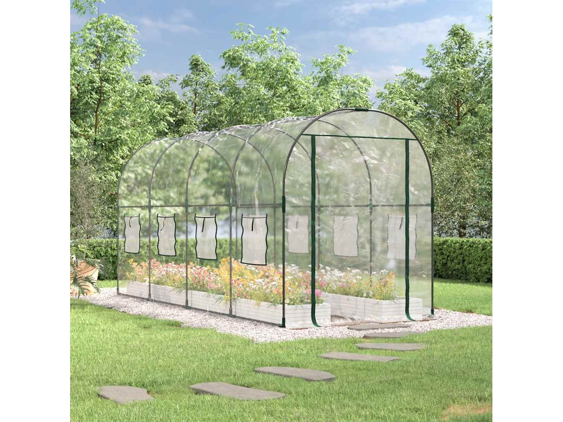 Vidaxl Estufa 160x400x190 Cm Pvc E Aço Revestido A Pó Transparente