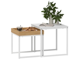 Mesa de centro moderna, conjunto de 2 sofás com mesas, para espaços pequenos, quadrada, MDF, metal, branco MARCA