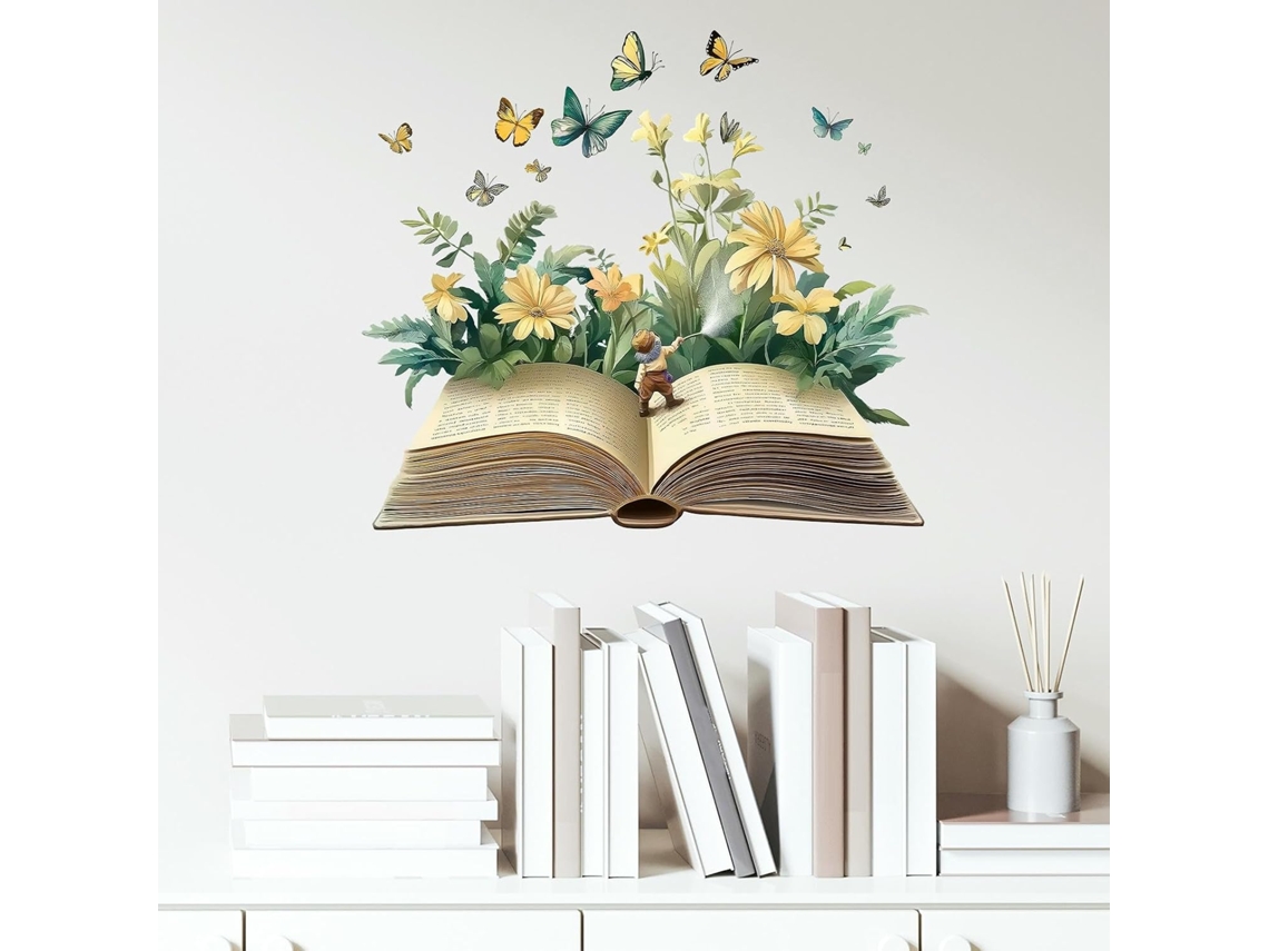 Jm Life Livre Plantes Fleurs Papillons Salon Bureau Decoração Murale Adesivos
