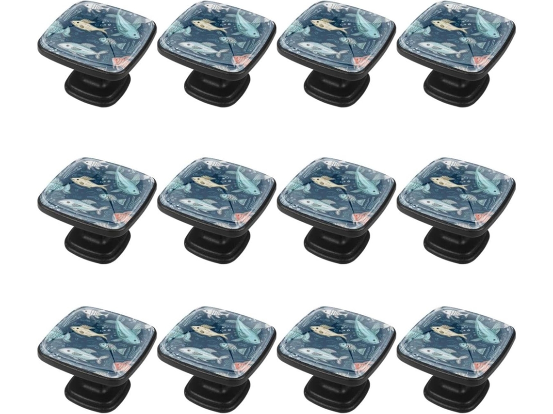 Puxadores E Maçanetas Quadradas Para Armários De Cozinha, Conjunto De 12 Peças Com Design Âncora, Morsa, Peixe E Oceano