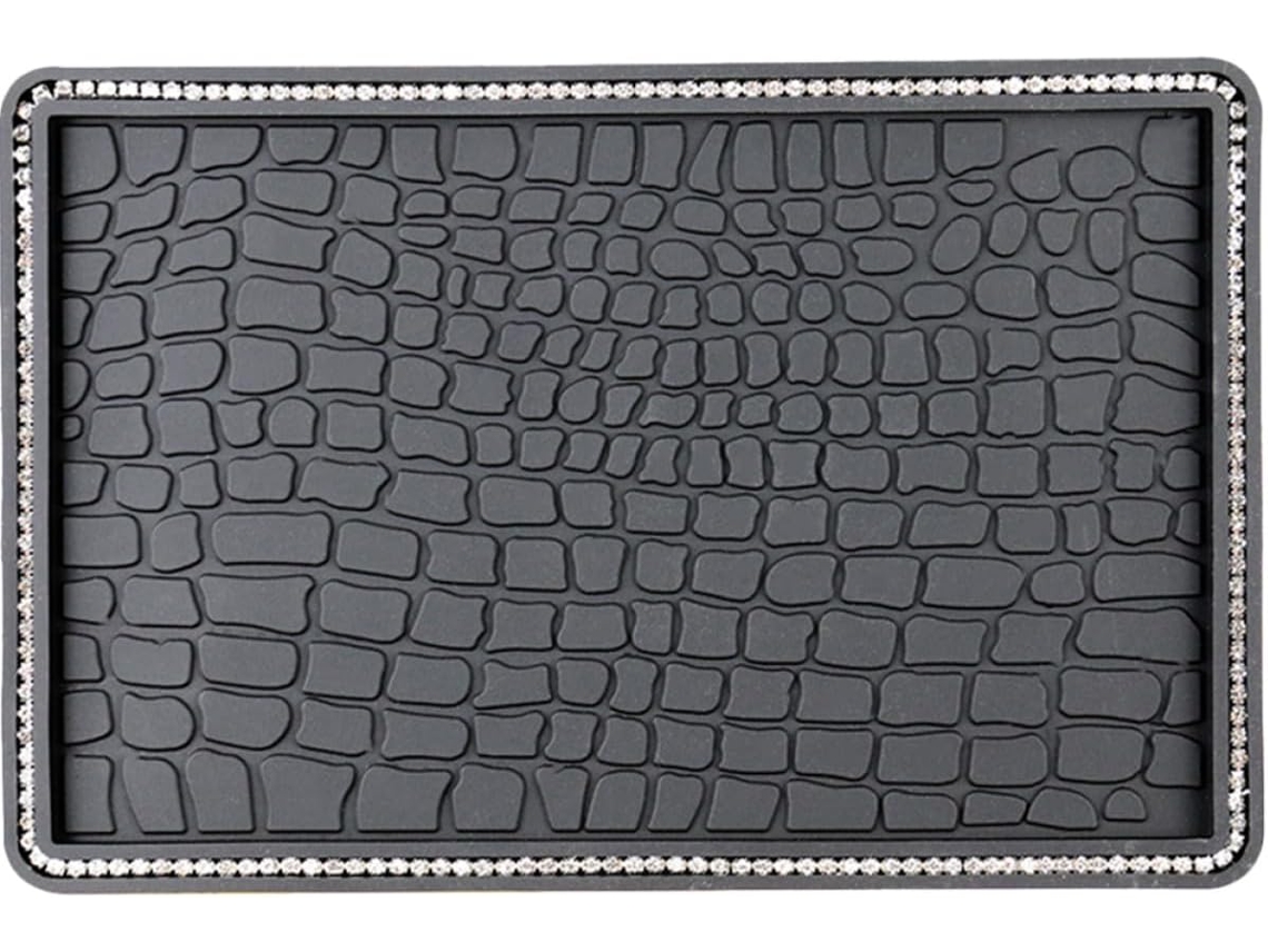 Tapete Antiderrapante Para Celular Em Pvc Preto Com Strass, Durável E Resistente.