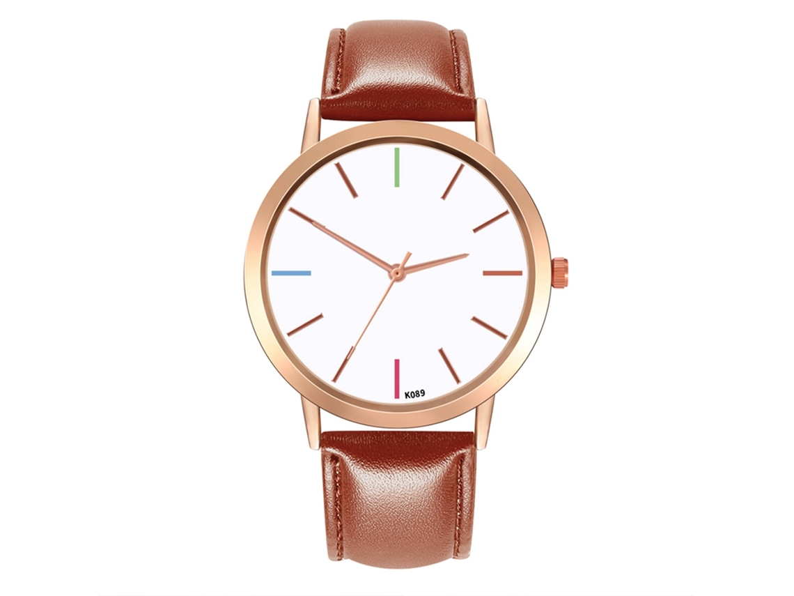 Relógio de Pulso Feminino Stylish com Pulseira de Couro Quarts Cor Marrom Claro