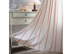 One-piece Bohemian Style Sheer Curtains—white And Orange, Suitable For Living Room And Bedroom (140x200 Cm)