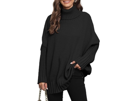 Camisola De Mulher Viviliyya Grosso Oversize Gola Alta Poliéster Preto (l)