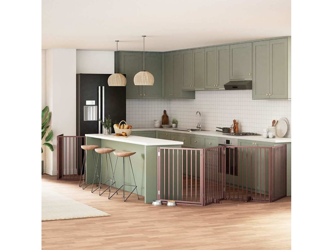 Vidaxl Portão P/ Cães C/ Porta Dobrável 6 Painéis 480cm Álamo Castanho