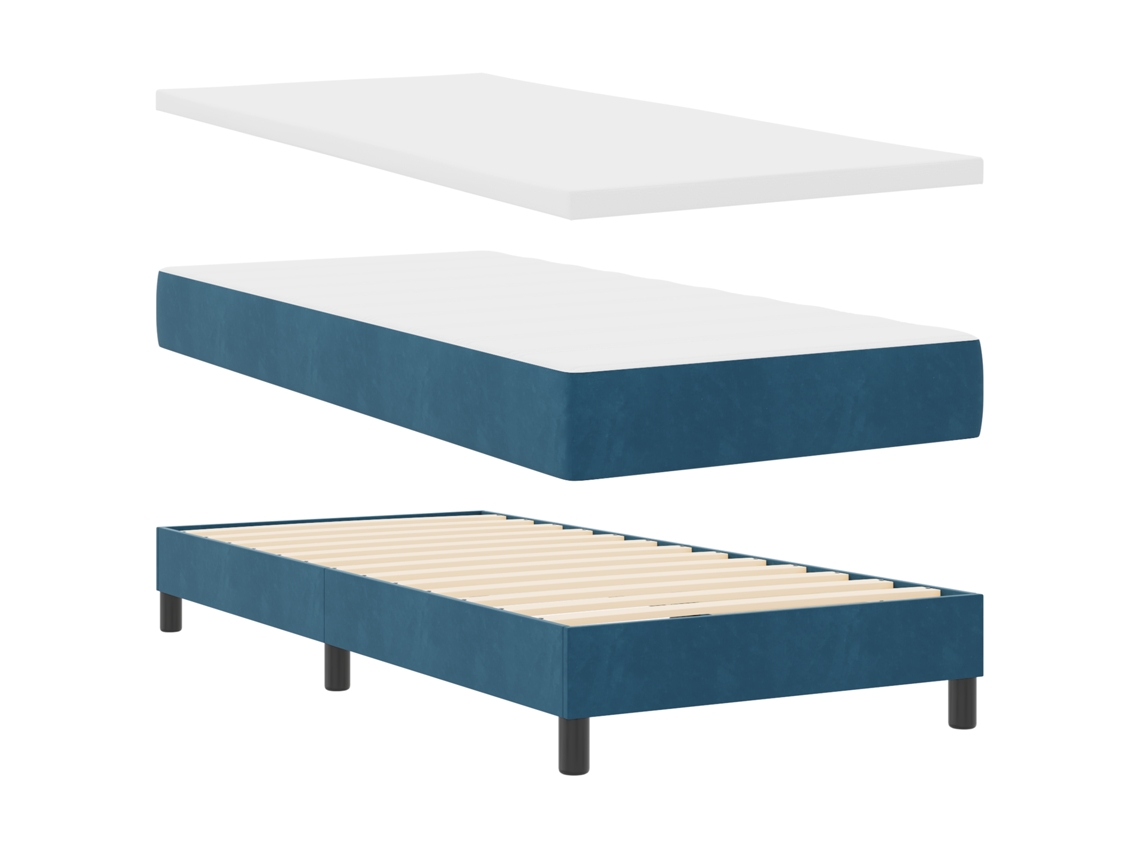 Conjunto 1 Cama Box Vidaxl Azul Veludo (200 X 90 Cm)