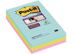 Post-It Bloco de Notas Pautadas Super Sticky Notes, 101 x 152 mm, Coleção Miami Colour, 90 Folhas, Pack 3 Unidades