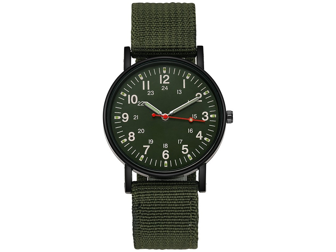 Relógio Masculino (verde Militar) Com Ponteiros Luminosos, Feito De Liga De Alumínio.