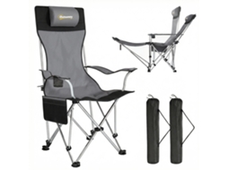 Conjunto de 2 Cadeiras de Camping Dobráveis com Apoio para os Pés e Porta copos, 82x50/100x88 cm, Cinza E TOWN COMMERCE GMBH