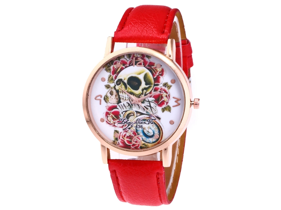 Reloj De Pareja Zhoulianfa Patrón Calavera Correa De Cuero Quartz F-436 Rojo