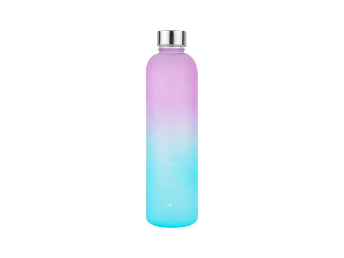 Garrafa De Água De 1 Litro (roxo-azulada) Com Marcações De Tempo, À Prova De Vazamentos, Feita De Plástico Fosco.