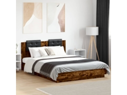 Vidaxl Estrutura Cama C/ Cabeceira/luzes Led 140x200cm Carvalho Fumado