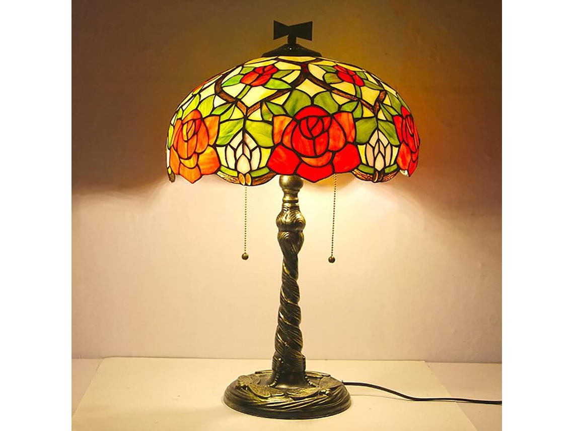 Abajur De Mesa Botowi Estilo Tiffany, Base De Liga Metálica Rosa Retrô, 40cm 16 Polegadas, Ideal Para Leitura Ao Lado Da
